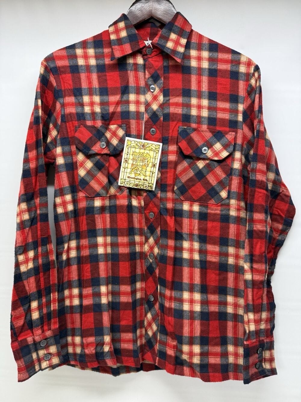 Vtg NOS Kennington California Mens Small Plaid Sanforized Cotton Flannel Shirt